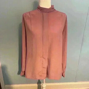 Vintage Pendleton Classic Mauve/Pink Polyester Top Ruched Button Neck Blouse 12